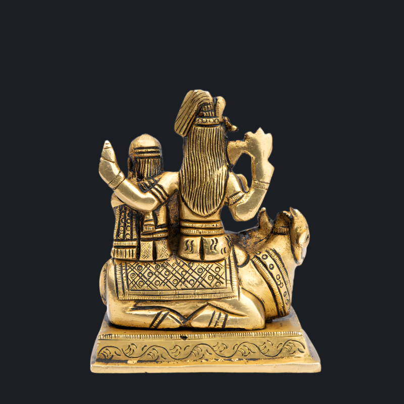 Handcrafted Brass Shiv Parivar with Nandi and with Kartikeya Sitting – Sacred Shiva Family Idol