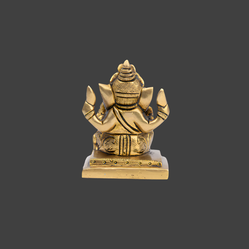 Handcrafted Brass Little Ganesha with Simple Pagdi – Lord Ganesha Idol for Good Fortune