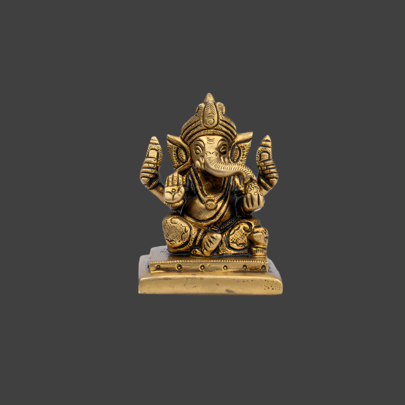 Handcrafted Brass Little Ganesha with Simple Pagdi – Lord Ganesha Idol for Good Fortune