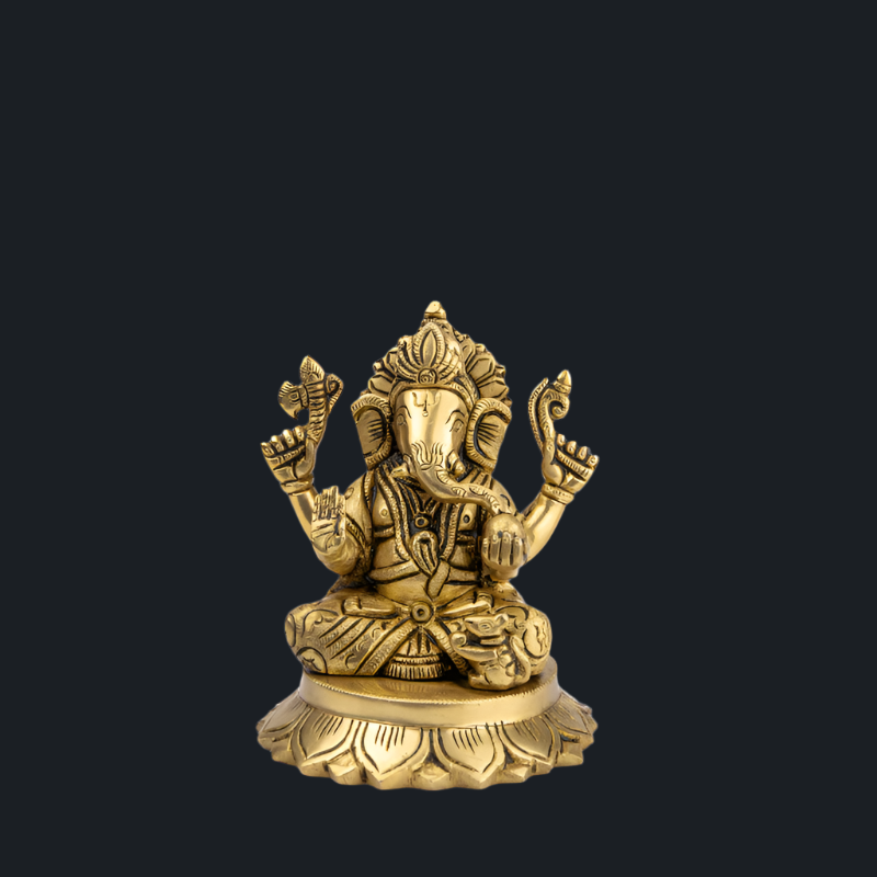 Handcrafted Brass Ganesha on Semi Lotus Base – Lord Ganesha for Good Fortune