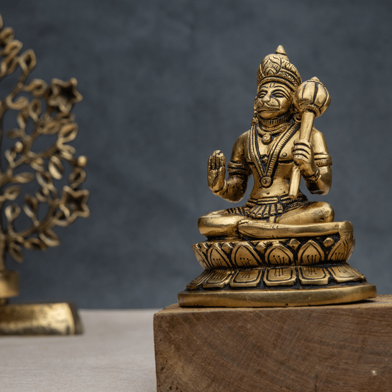 Handcrafted Brass Hanuman Sitting with Gada – Devotee of Ram Statue