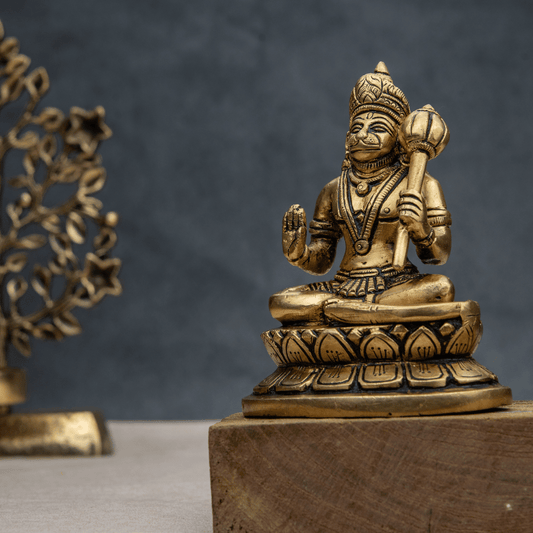 Handcrafted Brass Hanuman Sitting with Gada – Devotee of Ram Statue