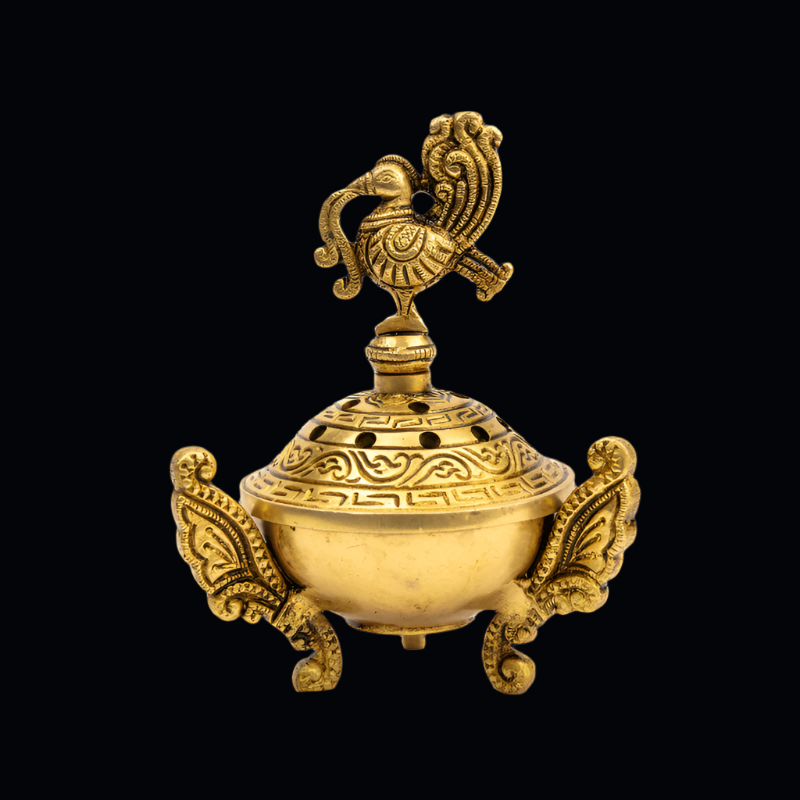 Handcrafted Brass Bird Dhoopdani – Traditional Incense Holder with Bird on Top