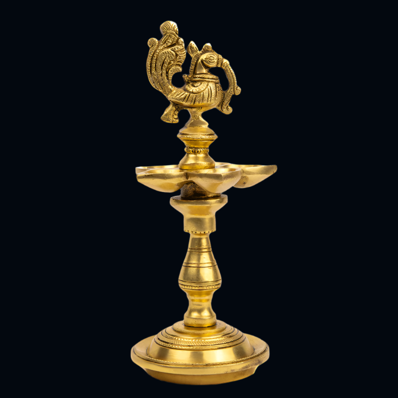 Handcrafted Brass Stylish Pooja Lamp with Multiple Diyas – Elegant Oil Lamp for Pooja