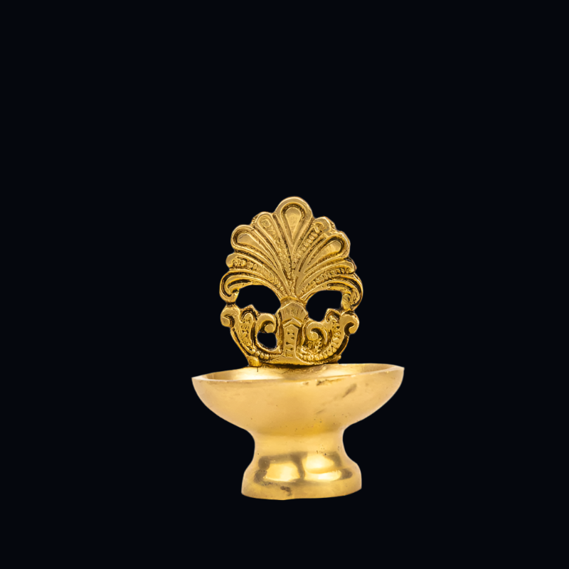 Handcrafted Brass Diya with Decorative Backrest – Minimalist Diya for Rituals