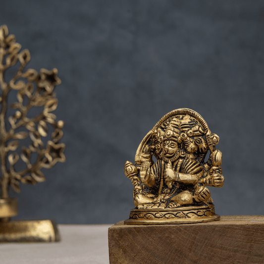 Handcrafted Brass Panchmukhi Hanuman Sitting – Five-Faced Hanuman Statue