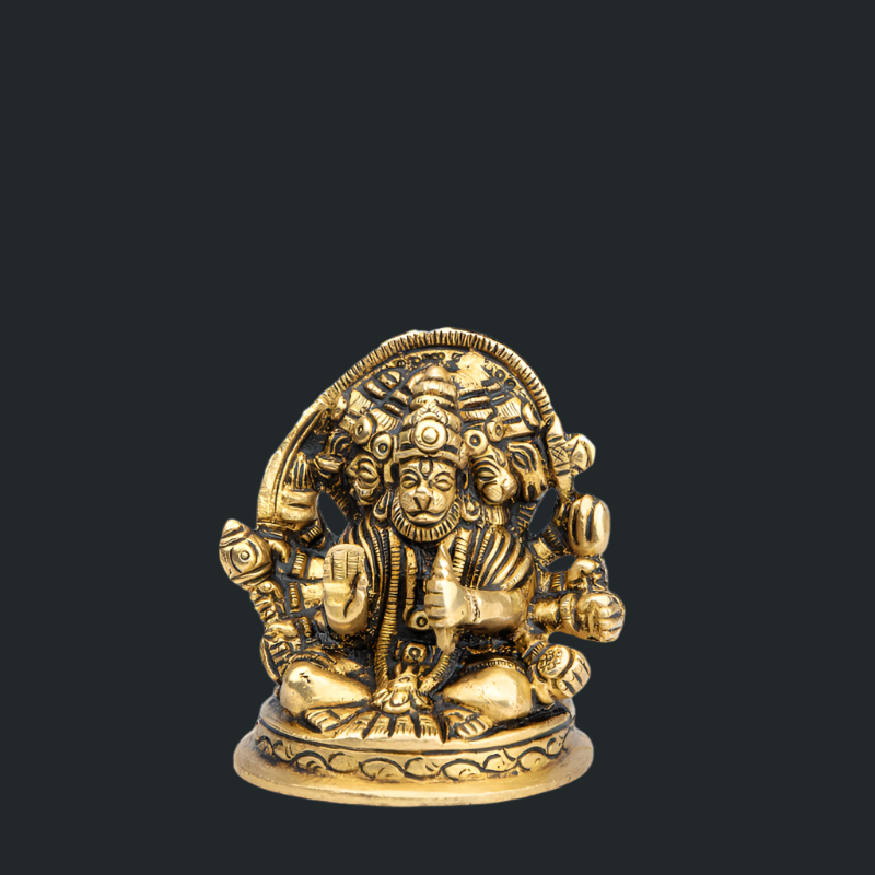 Handcrafted Brass Panchmukhi Hanuman Sitting – Five-Faced Hanuman Statue