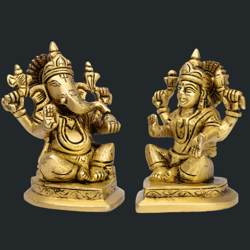 Handcrafted Brass Lakshmi Ganesha with Pointed Base – Auspicious Statue for Home and Office