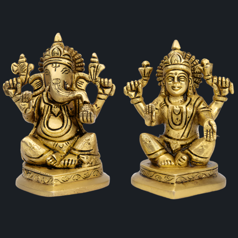 Handcrafted Brass Lakshmi Ganesha with Pointed Base – Auspicious Statue for Home and Office