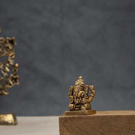 Handcrafted Brass Dagdu Ganesha with Simple Detailing – Auspicious Lord Ganesha Figurine