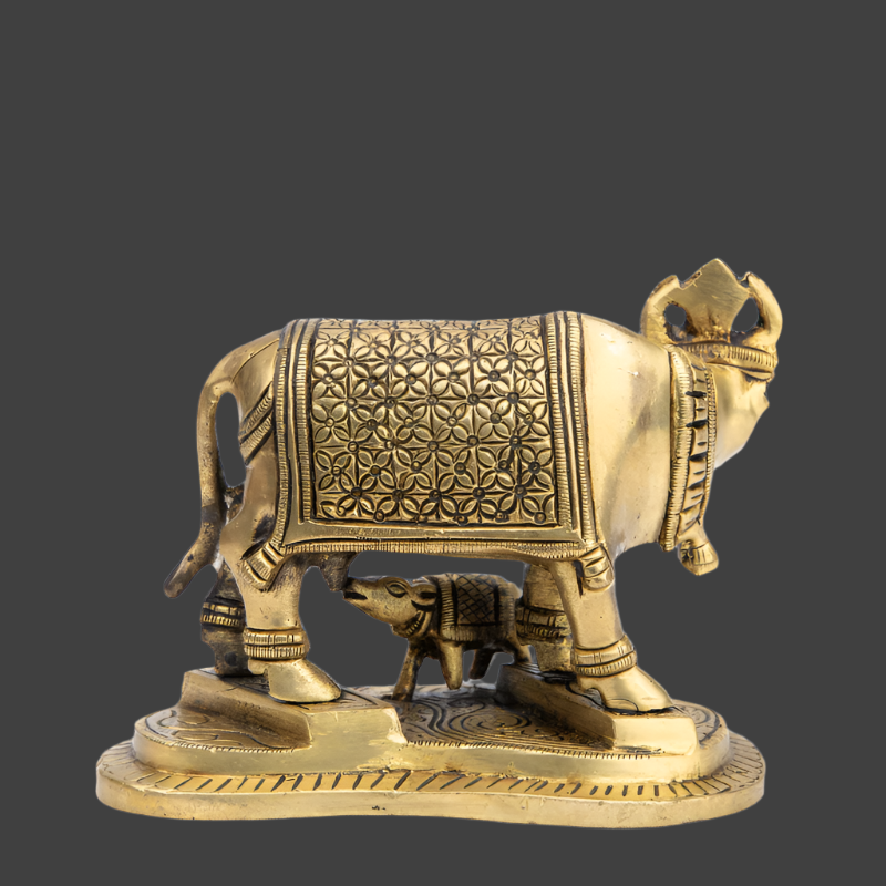 Handcrafted Brass Kaamdhenu with Flat Base – Sacred Cow Idol for Devotion