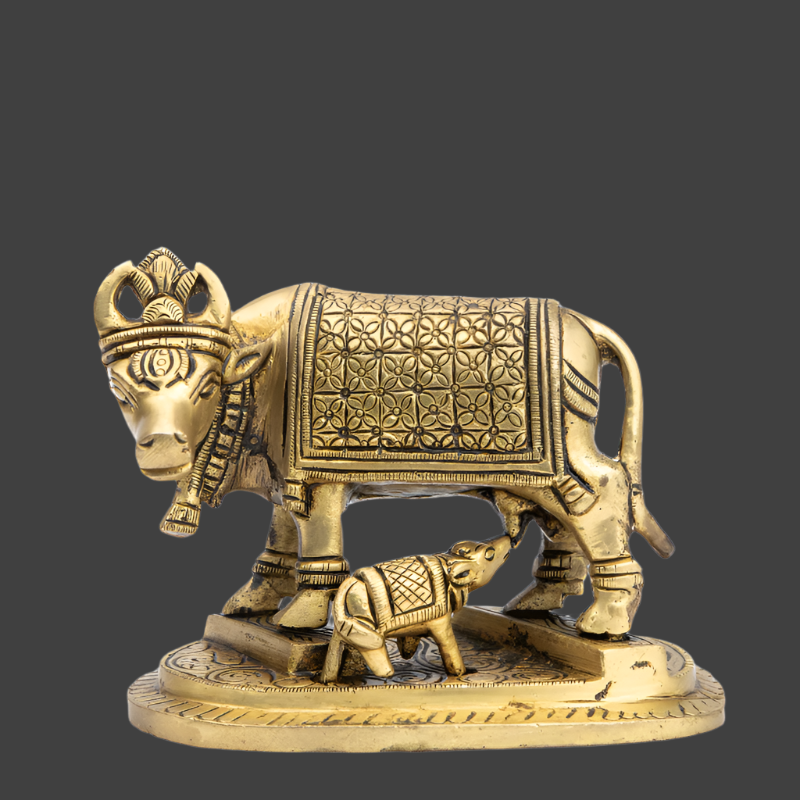 Handcrafted Brass Kaamdhenu with Flat Base – Sacred Cow Idol for Devotion