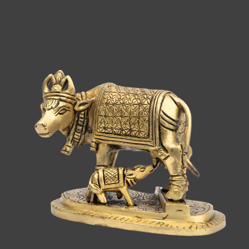 Handcrafted Brass Kaamdhenu with Flat Base – Sacred Cow Idol for Devotion