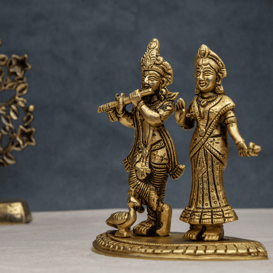 Handcrafted Brass Radha Krishna with Flat Base – Divine Love Statue