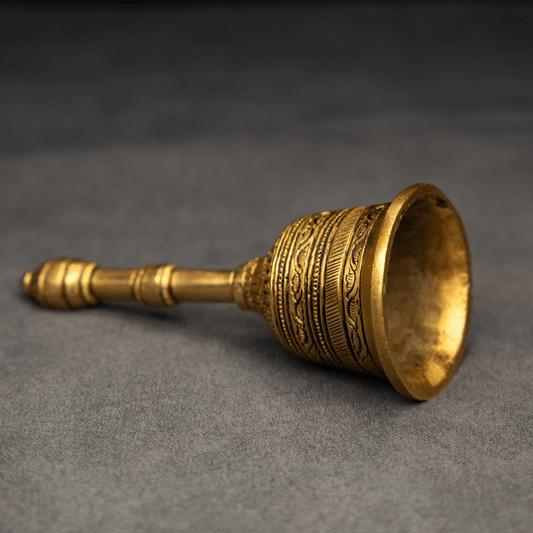 Handcrafted Brass Pooja Bell with Engraved Design – Classic Indian Temple Bell