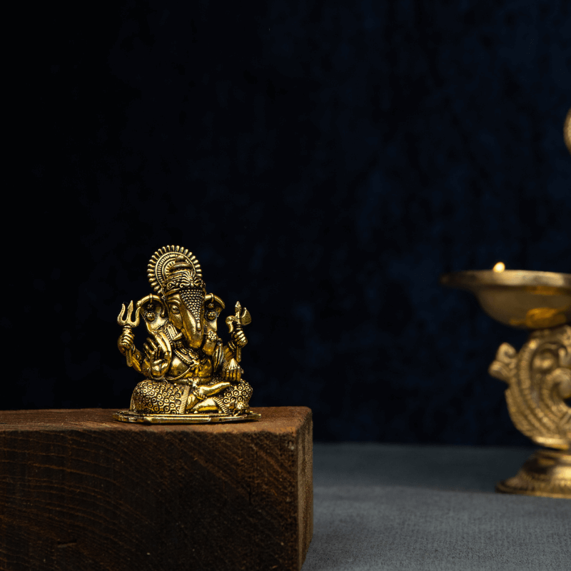 Elite Brass Dagdu Ganesha with a Flat Base Small Size – Vighnaharta for Removing Obstacles