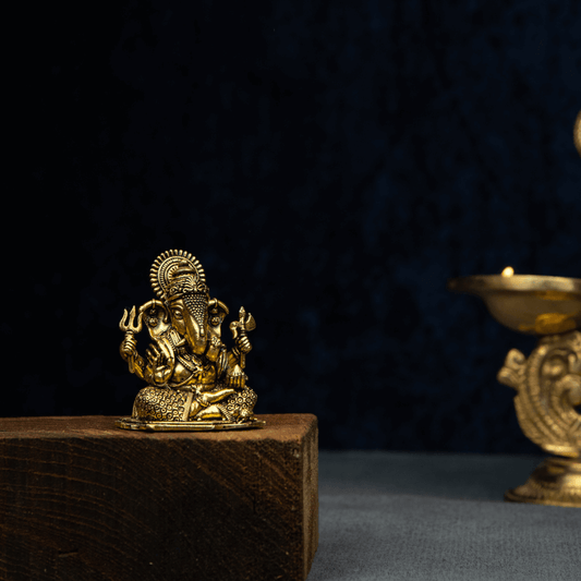 Elite Brass Dagdu Ganesha with a Flat Base Small Size – Vighnaharta for Removing Obstacles