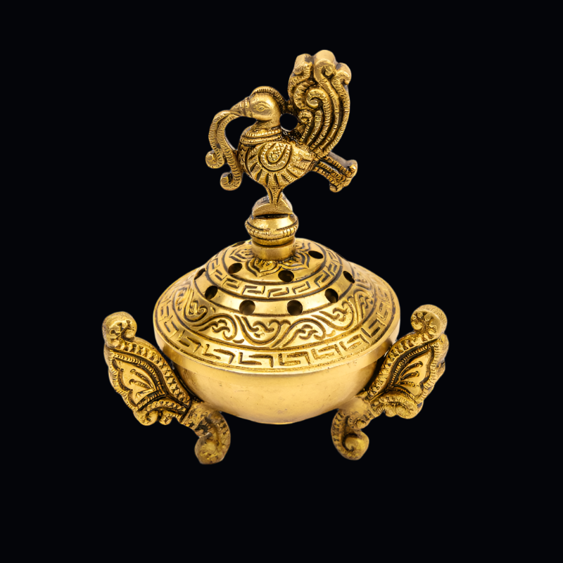 Handcrafted Brass Bird Dhoopdani – Traditional Incense Holder with Bird on Top