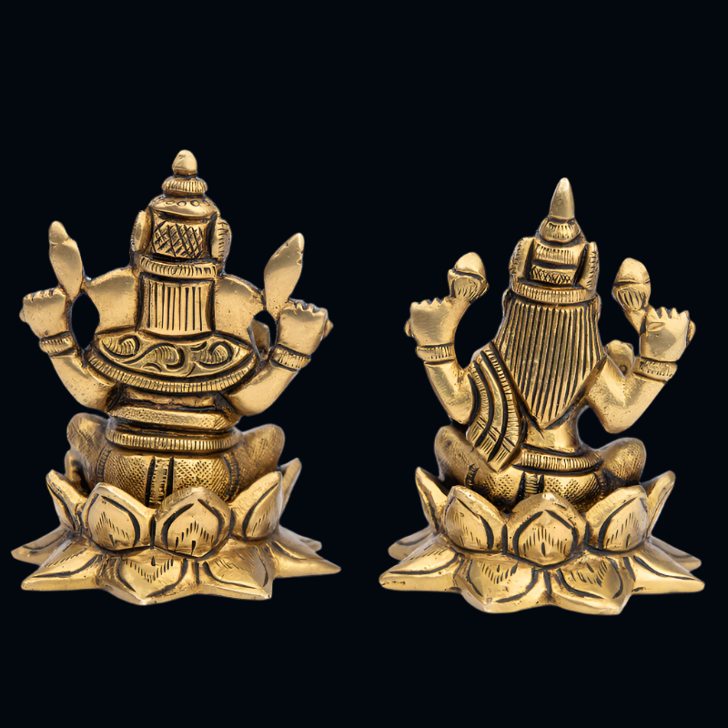 Handcrafted Brass Lakshmi Ganesha on Lotus Base (Medium) – Perfect for Diwali Pooja