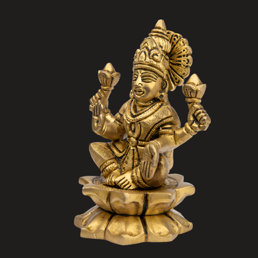 Handcrafted Brass Lakshmi Ganesha on Lotus Base (Large) – Auspicious Idol Set