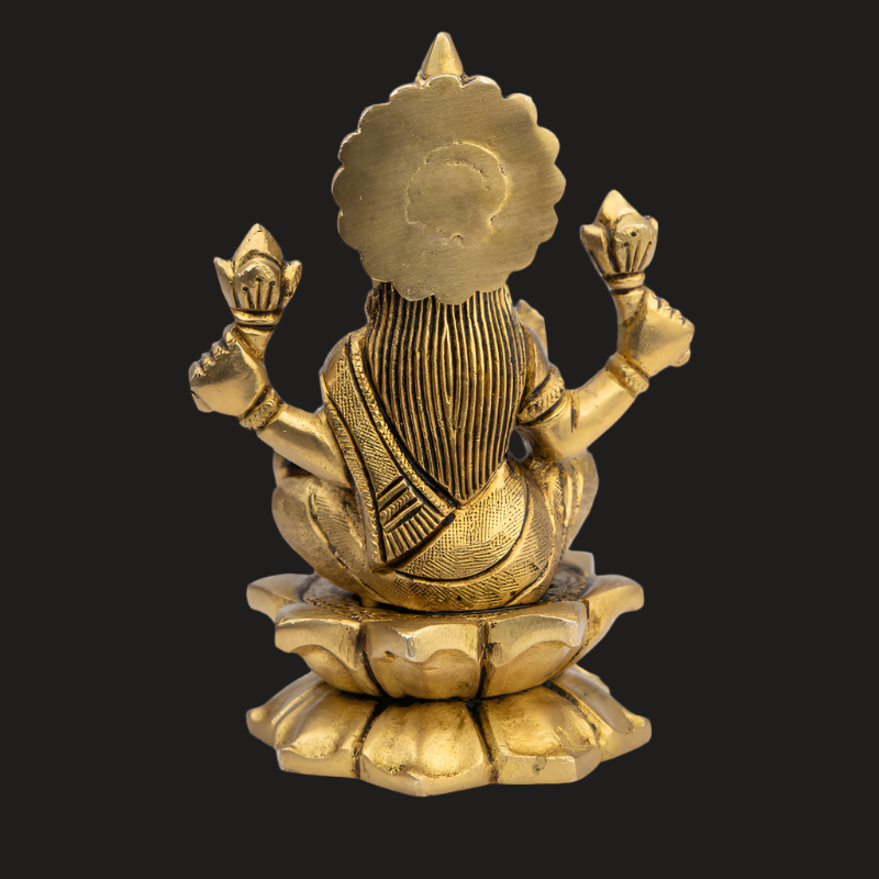 Handcrafted Brass Lakshmi Ganesha on Lotus Base (Large) – Auspicious Idol Set