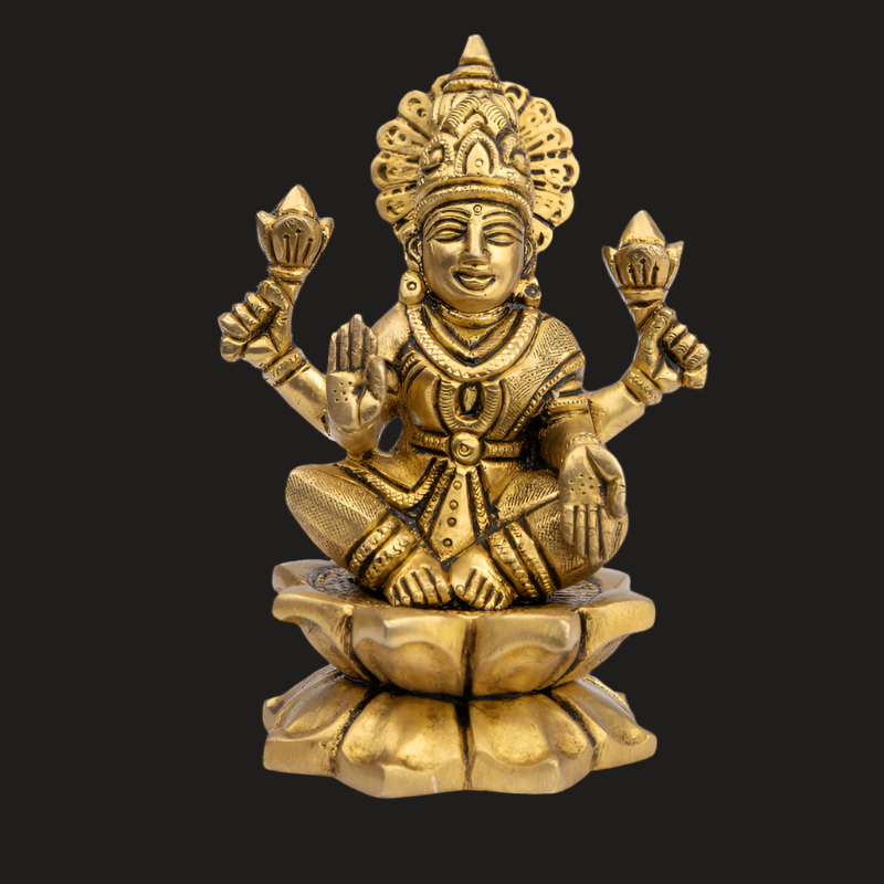 Handcrafted Brass Lakshmi Ganesha on Lotus Base (Large) – Auspicious Idol Set