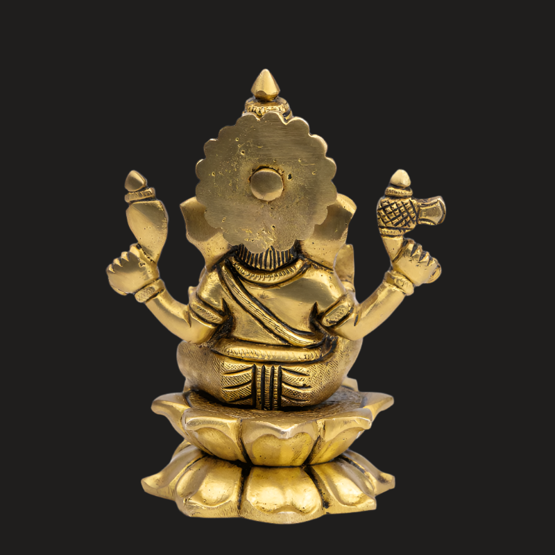 Handcrafted Brass Lakshmi Ganesha on Lotus Base (Large) – Auspicious Idol Set