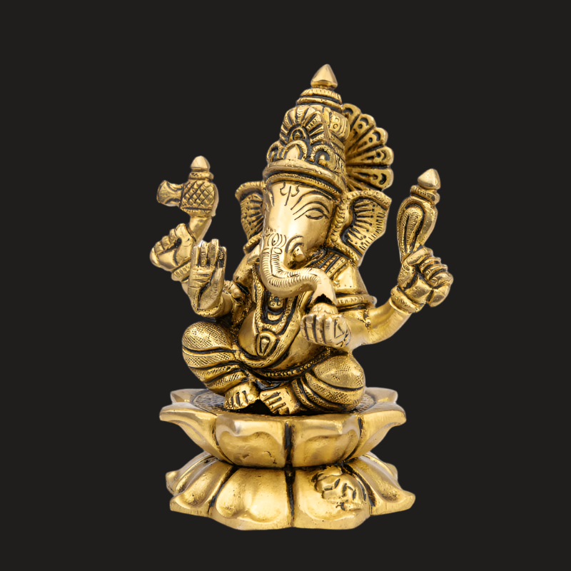 Handcrafted Brass Lakshmi Ganesha on Lotus Base (Large) – Auspicious Idol Set