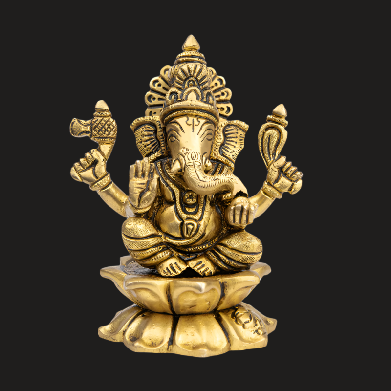 Handcrafted Brass Lakshmi Ganesha on Lotus Base (Large) – Auspicious Idol Set