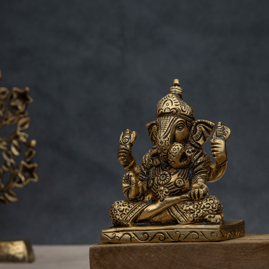 Handcrafted Brass Dagdu Ganesha with Flat Base and Extra Detailing – Special Ganesha Idol