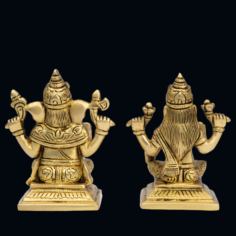 Handcrafted Brass Lakshmi Ganesha with Flat Base (10.5cm) – Sacred Pair for Blessings and Success