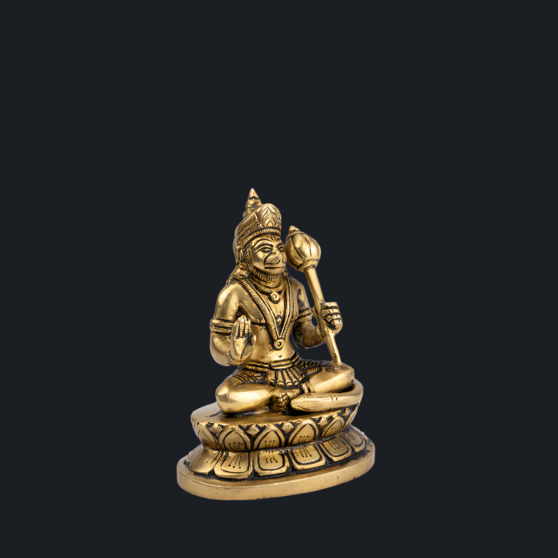 Handcrafted Brass Hanuman Sitting with Gada – Devotee of Ram Statue