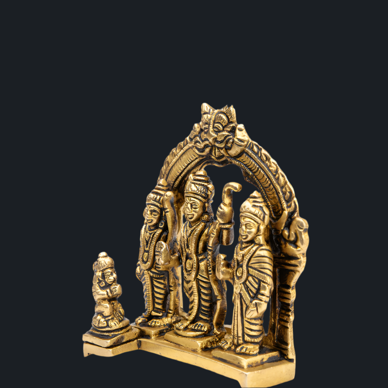 Handcrafted Brass Ram Darbaar with Simple Flat Stand (10.5cm) – Divine Family of Lord Ram Idol