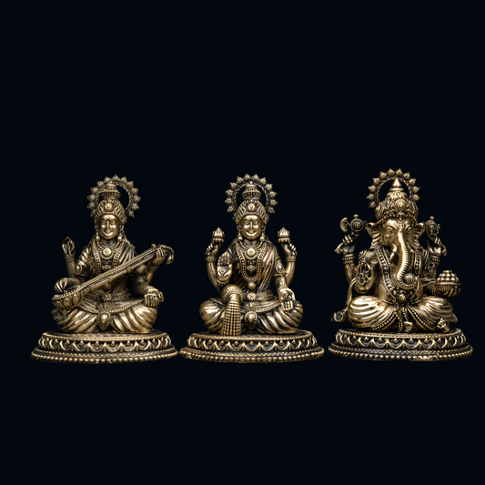Elite Brass Lakshmi Saraswati Ganesha Large Size – Perfect Trio for Wisdom and Wealth