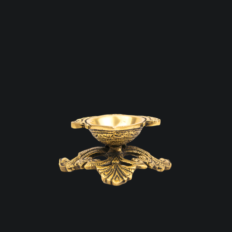 Handcrafted Brass Deepak with Triangular Curved Base – Traditional Oil Lamp for Pooja