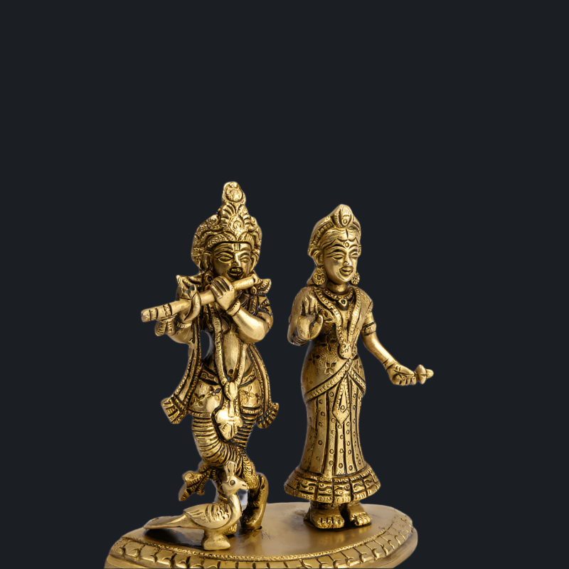Handcrafted Brass Radha Krishna with Flat Base – Divine Love Statue