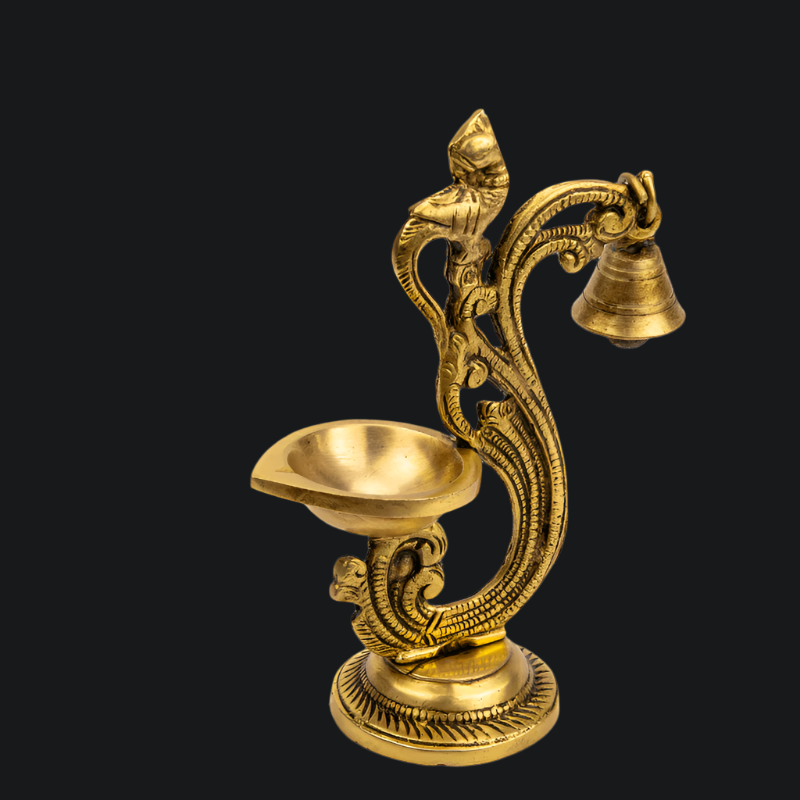 Handcrafted Brass Deepak with Bell Round Base – Classic Diya with Bell