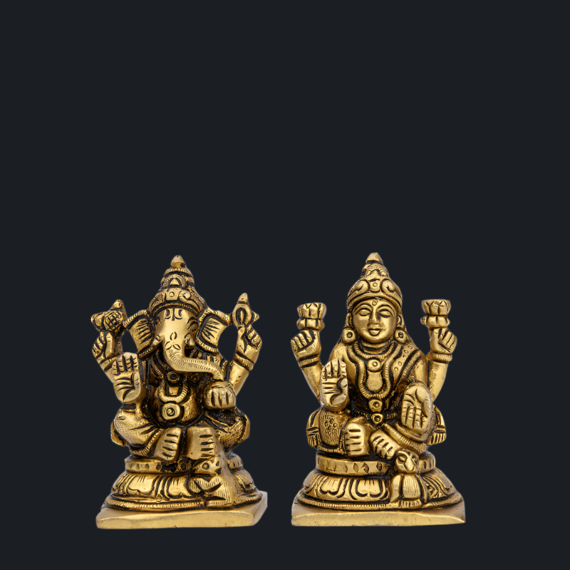 Handcrafted Brass Lakshmi Ganesha with Musak and Owl – Sacred Pair for Abundance and Knowledge