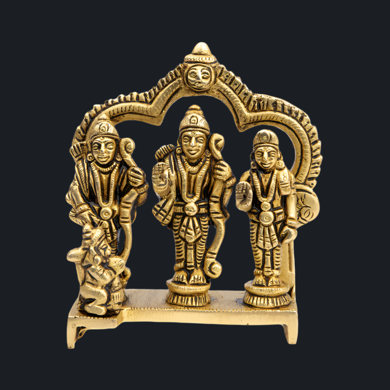 Handcrafted Brass Ram Darbaar with Simple Flat Stand (12cm) – Royal Ram Family Sculpture