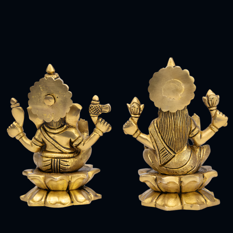 Handcrafted Brass Lakshmi Ganesha on Lotus Base (Large Design) – Symbol of Fortune and Enlightenment