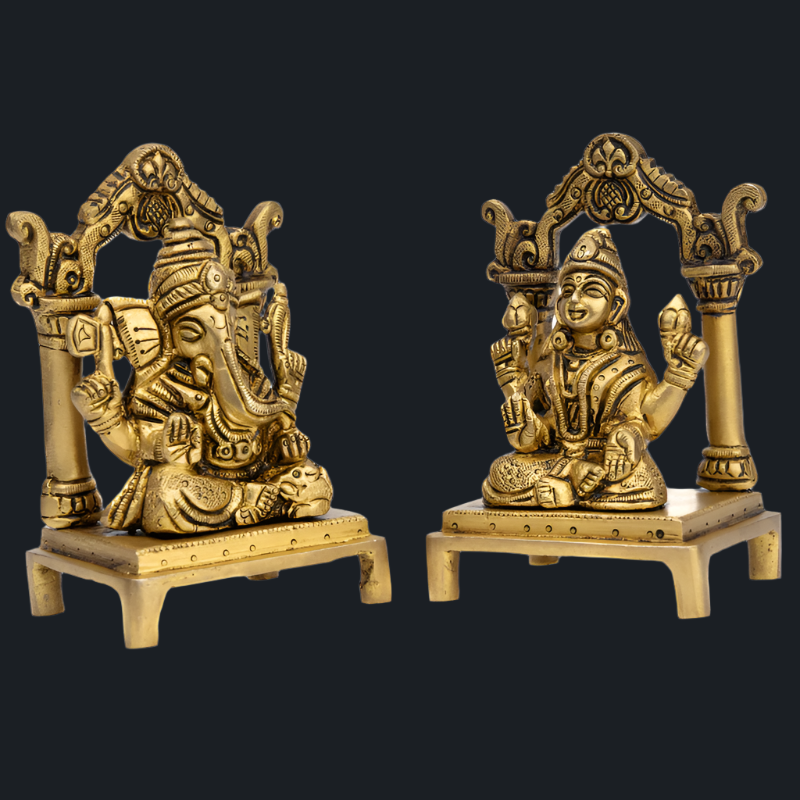 Handcrafted Brass Lakshmi Ganesha Frame with Chowki – Perfect Pair for Prosperity and Knowledge