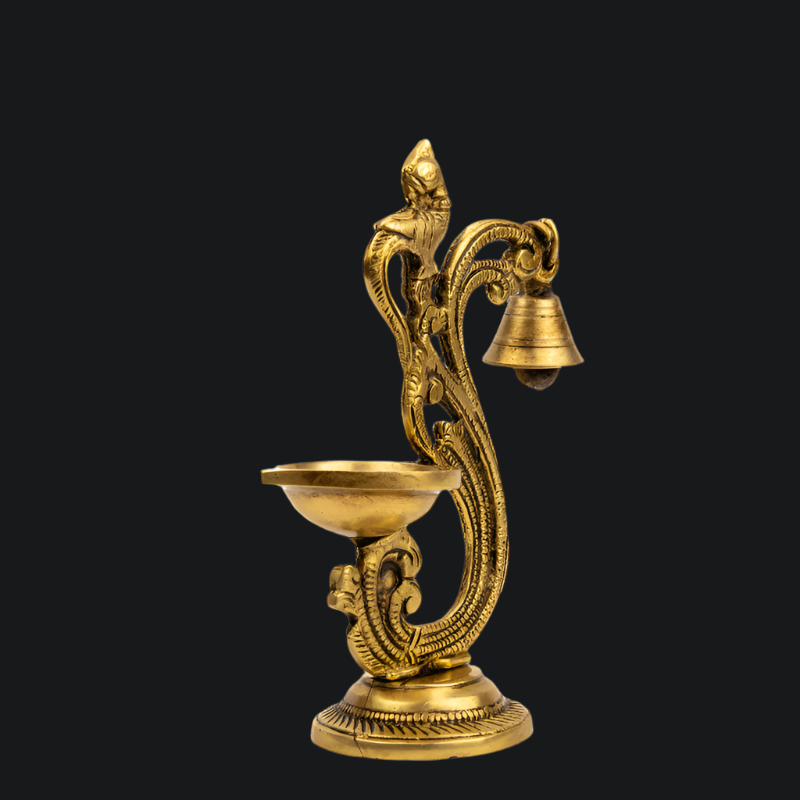 Handcrafted Brass Deepak with Bell Round Base – Classic Diya with Bell
