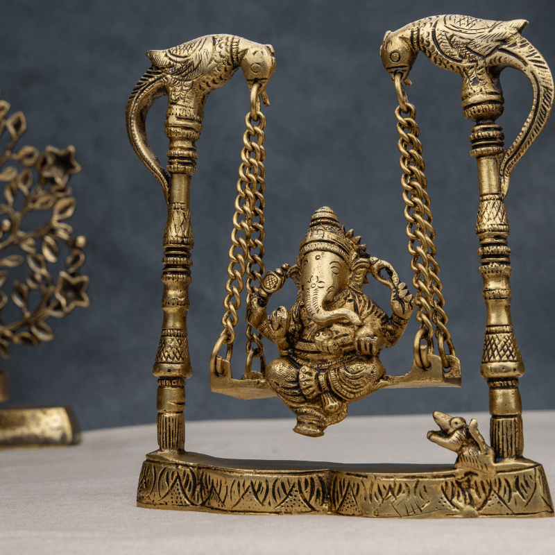 Handcrafted Brass Ganesha Jhula – Swinging Ganesha Idol for Devotees