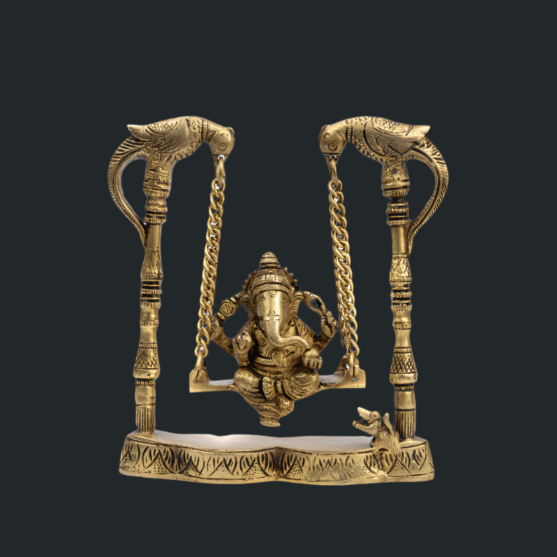 Handcrafted Brass Ganesha Jhula – Swinging Ganesha Idol for Devotees