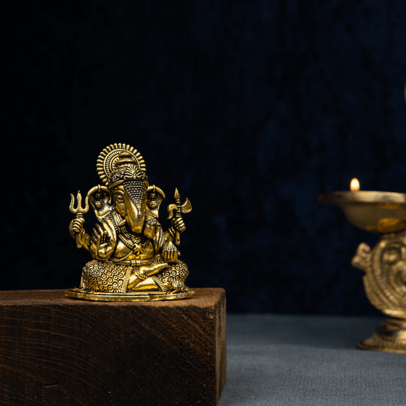 Elite Brass Dagdu Ganesha with Flat Base Medium Size – Divine Blessings for Prosperity and Knowledge