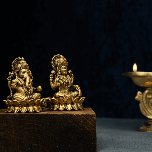 Elite Brass Lakshmi Ganesha on Lotus Medium Size – Divine Blessings on Lotus Seat