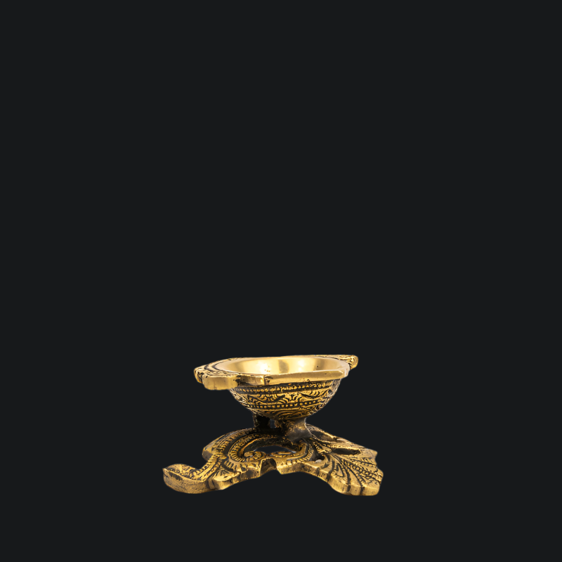 Handcrafted Brass Deepak with Triangular Curved Base – Traditional Oil Lamp for Pooja
