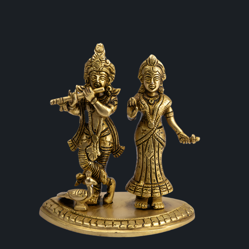 Handcrafted Brass Radha Krishna with Flat Base – Divine Love Statue
