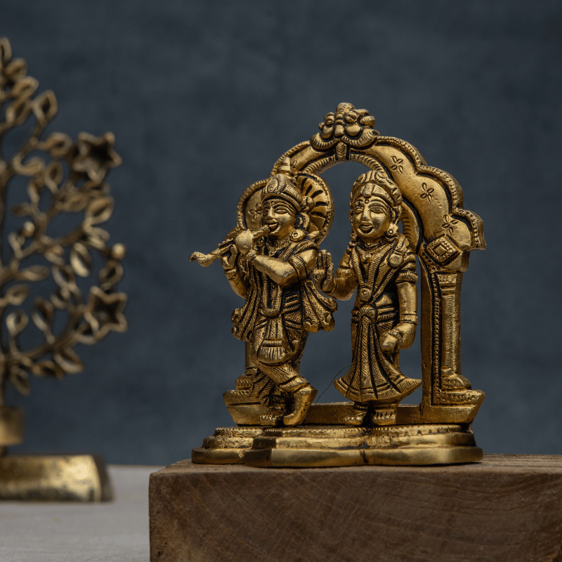 Handcrafted Brass Radha Krishna with Rear Frame – Krishna and Radha Sculpture