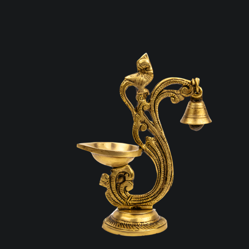 Handcrafted Brass Deepak with Bell Round Base – Classic Diya with Bell